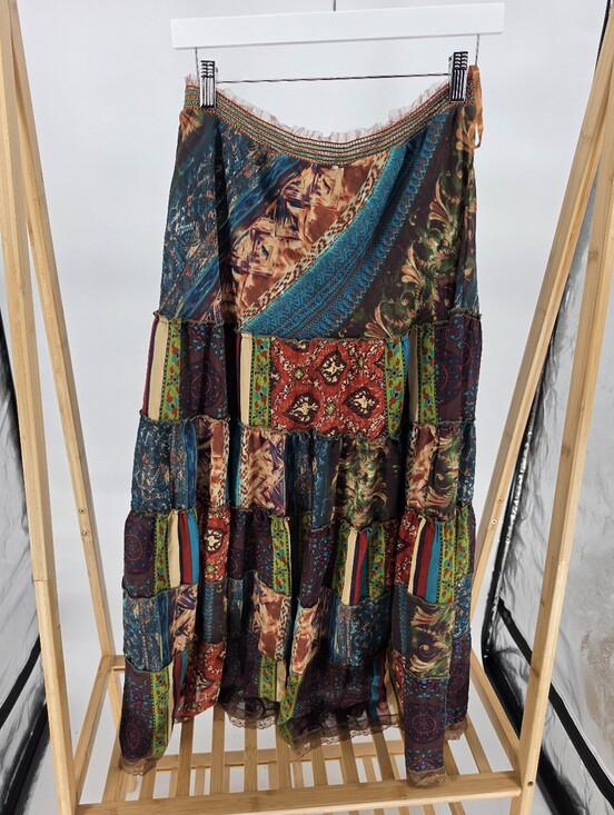 The Pyramid Collection Dresses & Skirts - Pyramid Collection Patchwork Patches BoHo Festival Broom Witchy Maxi Skirt L